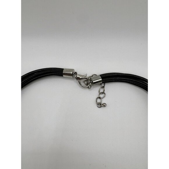 Large Chunky Silver Disc Pendant Cord Necklace Modernist Boho - Picture 3 of 3